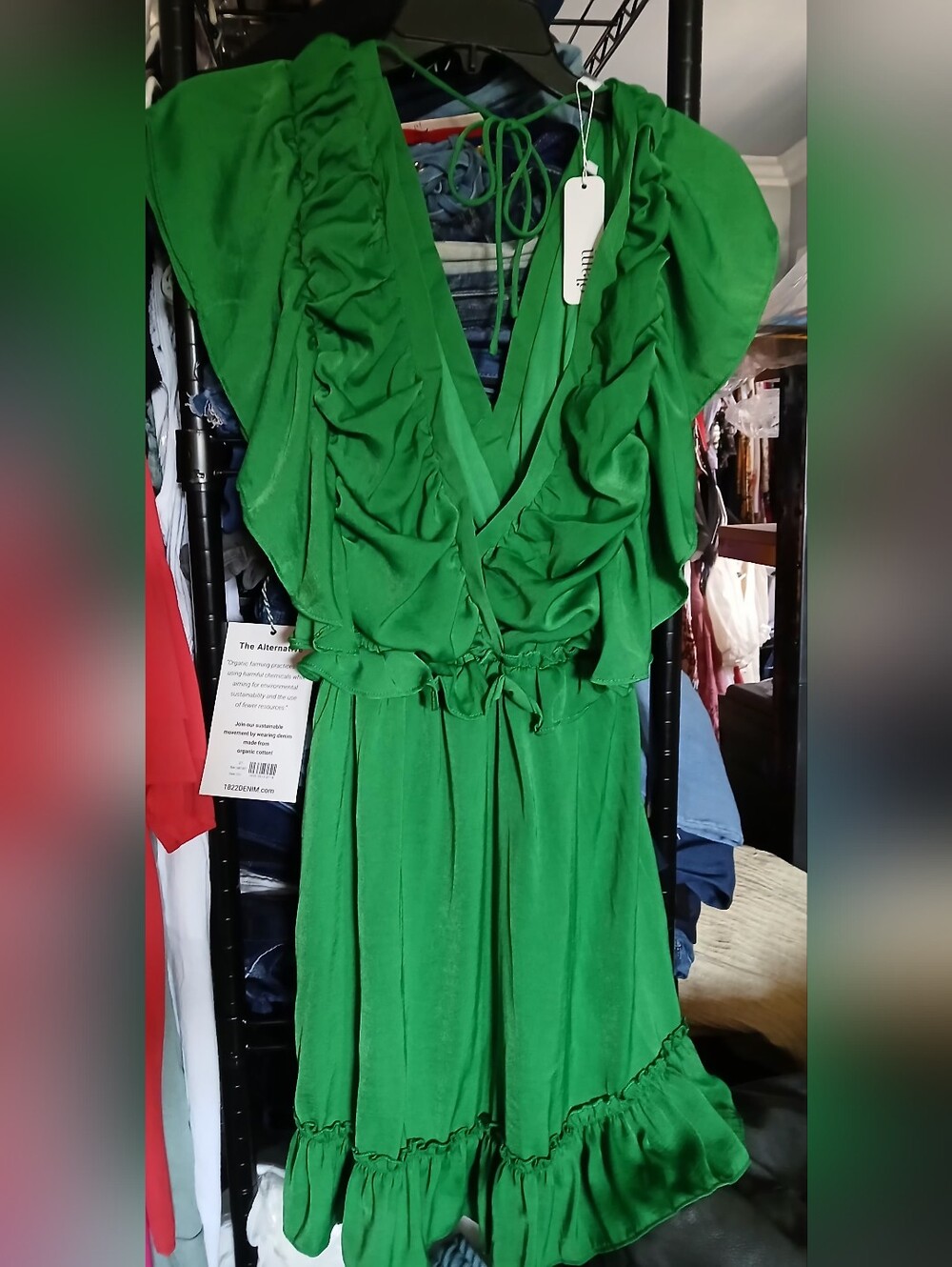 glam Green Ruffled Mini Dress - Picture 2 of 2